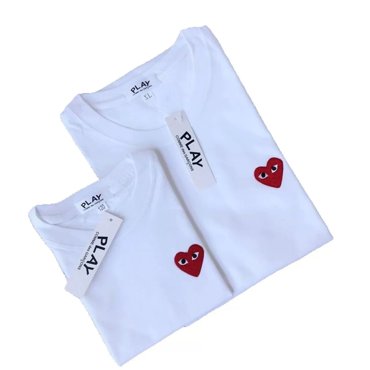 日系潮牌川小ハート久刺繍愛半袖tシャツ保男玲女カップル同種親子