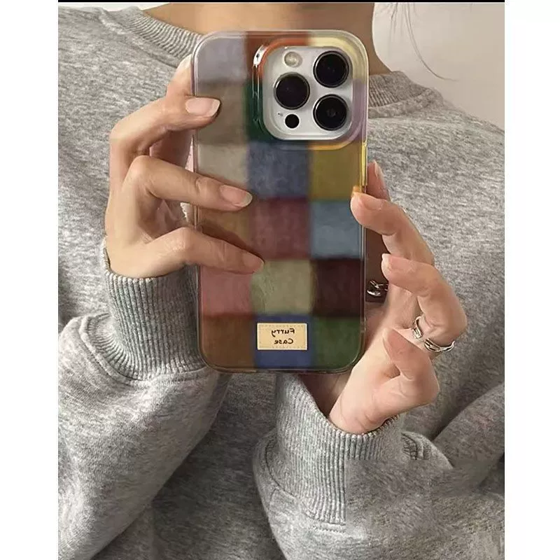 Чехол для Apple iPhone 11–16 серий, защита от падений, цветная клетчатая бирка