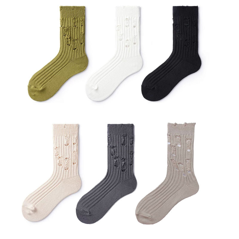Beggar Socks Summer Tide Old Ripped Hole Design Men's and Women's Middle Cylinder Cyber Celebrity Pile Socks with Slippers Hole Socks ins