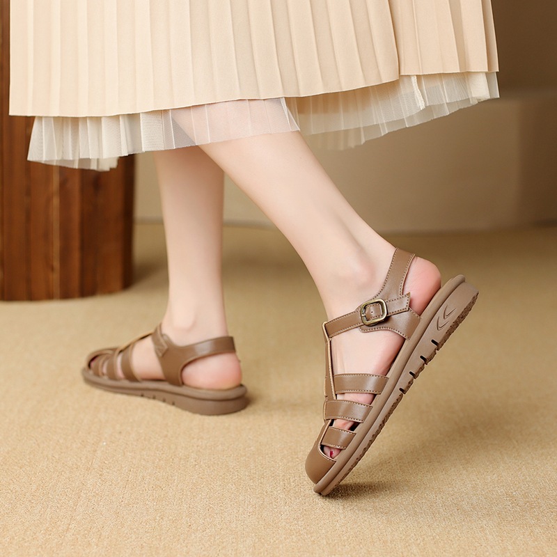 Dép sandal xỏ ngón nữ đế bệt phong cách La Mã — AF206F màu đen