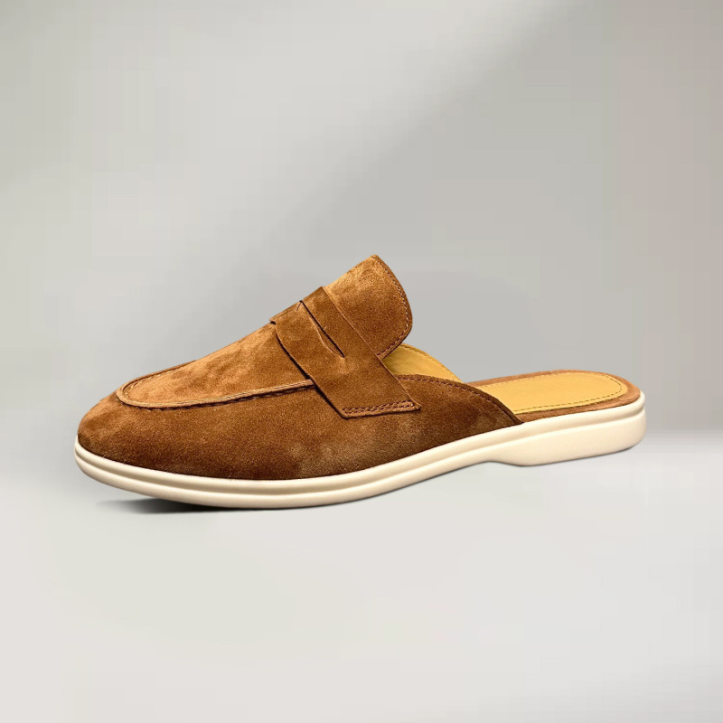 Old Money Style Sheepskin Suede Mules for Men, Closed-Toe Slip-On Casual Shoes with a High-End Feel, Genuine Leather Handmade Shoes
