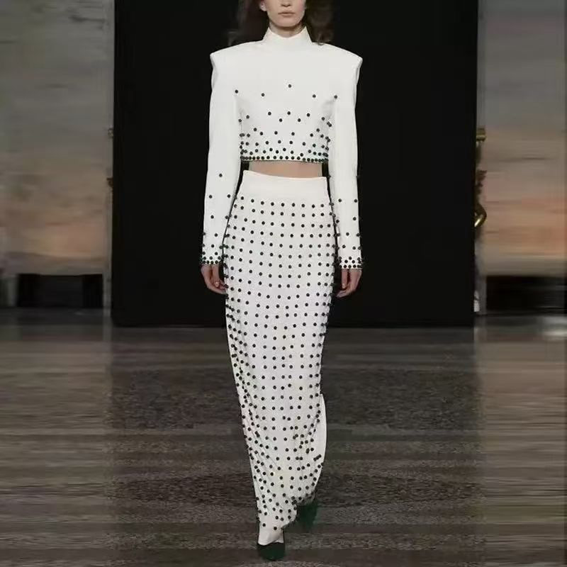 Amazon European and American Foreign Trade Women's Clothing Pearl Beaded Bodycon Suit Bandage Skirt Stylish Evening Dress Women's High-End Feel Amazon European and American Foreign Trade Women's Clothing Pearl Beaded Bodycon Suit Bandage Skirt Stylish Evening Dress Women's High-End Feel