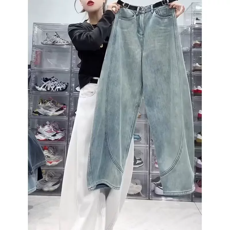 Джинсы, деним весенние брюки, plus size S–5XL, приталенный до свободного широкого кроя