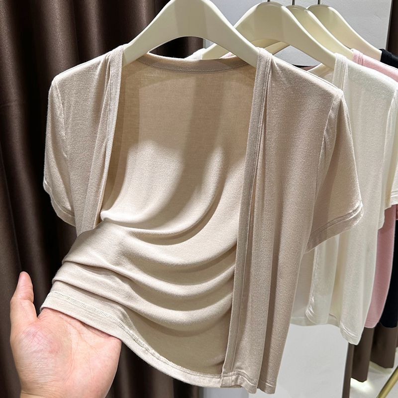 Modal Cotton Super Elastic Short-Sleeved Skin Clothing for Women Summer Ice Silk Outer Thin Shawl Sun Protection Clothing Short Cardigan Jacket