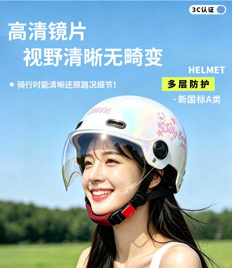 New National Standard 3C Certified Electric Motorcycle Helmet for Men and Women, Summer Sun Protection Half Helmet, All-Season Electric Scooter Safety Helmet