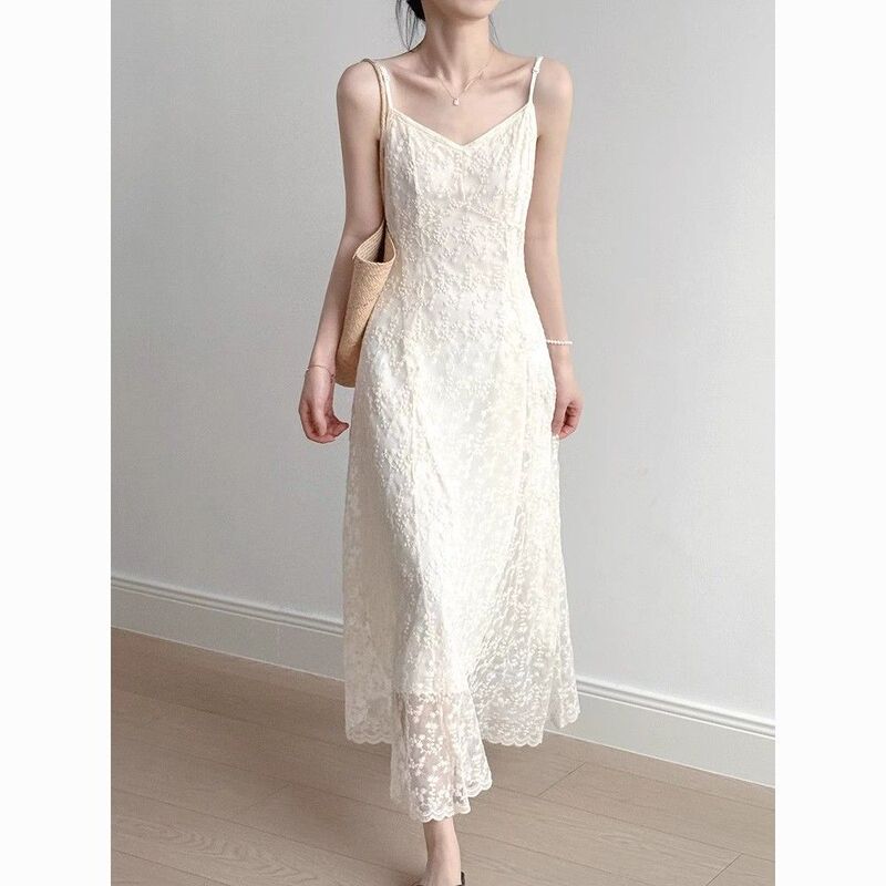 2025 French Style Gentle Lace Suspender Dress New Summer Floral Slimming Versatile Long Skirt Versatile 2025 French Style Gentle Lace Suspender Dress New Summer Floral Slimming Versatile Long Skirt Versatile
