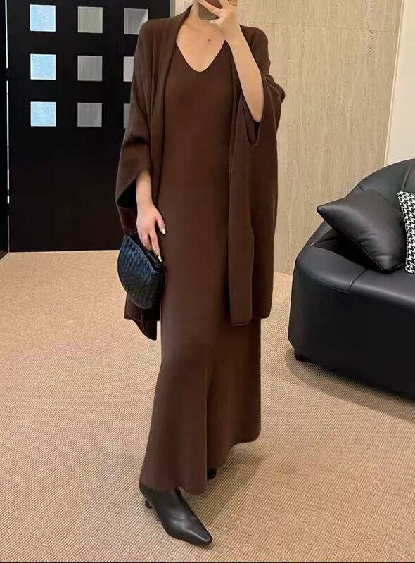 秋冬气质吊带连衣裙斗篷披肩毛衣两件套女跨境外贸欧洲站针织套装|undefined