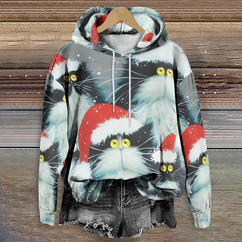 Cross-Border Men's Sweatshirt with 3D Digital Christmas Cat Print, Men's Hooded Sweatshirt with a High-End Feel, Autumn and Winter Sweatshirt Wholesale Cross-Border Men's Sweatshirt with 3D Digital Christmas Cat Print, Men's Hooded Sweatshirt with a High-End Feel, Autumn and Winter Sweatshirt Wholesale