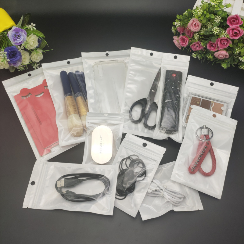 阴阳白色珠光袋包装袋自封袋数据线包装袋手机壳包装批发厂家现货