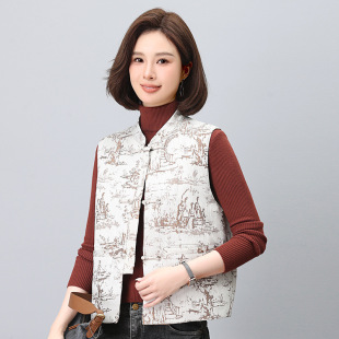 New Chinese Down Vest Women's 2024 New Winter Thin Short Mother Fashion Warm Vest