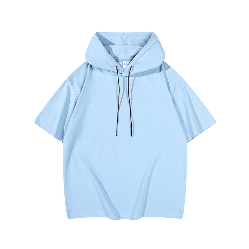 Áo hoodie thể thao nam tay ngắn nhanh khô mùa hè bán buôn xuyên biên giới, dáng rộng, màu trơn, thời trang