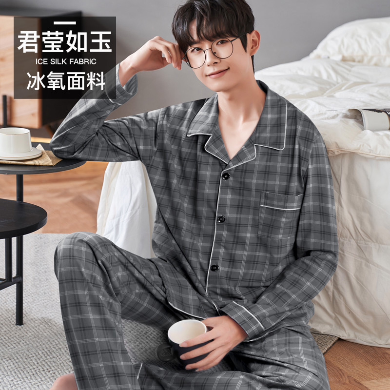 Pijamas de los hombres primavera y otoño más tamaño % algodón manga larga 2022 nuevo traje casual desgaste del hogar se puede usar fuera