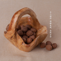 創意根彫刻収納かごの実木取っ手の果物かごの木の果物の鉢の客間のレストランの火鍋店の花のかごの置物