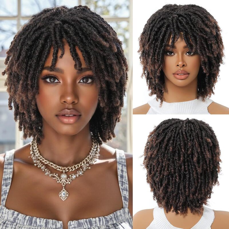 Dreadlock Hair Wigs African Black Dreadlock Wigs for Men and Women Imitation Braid Short Twist Braided Wigs