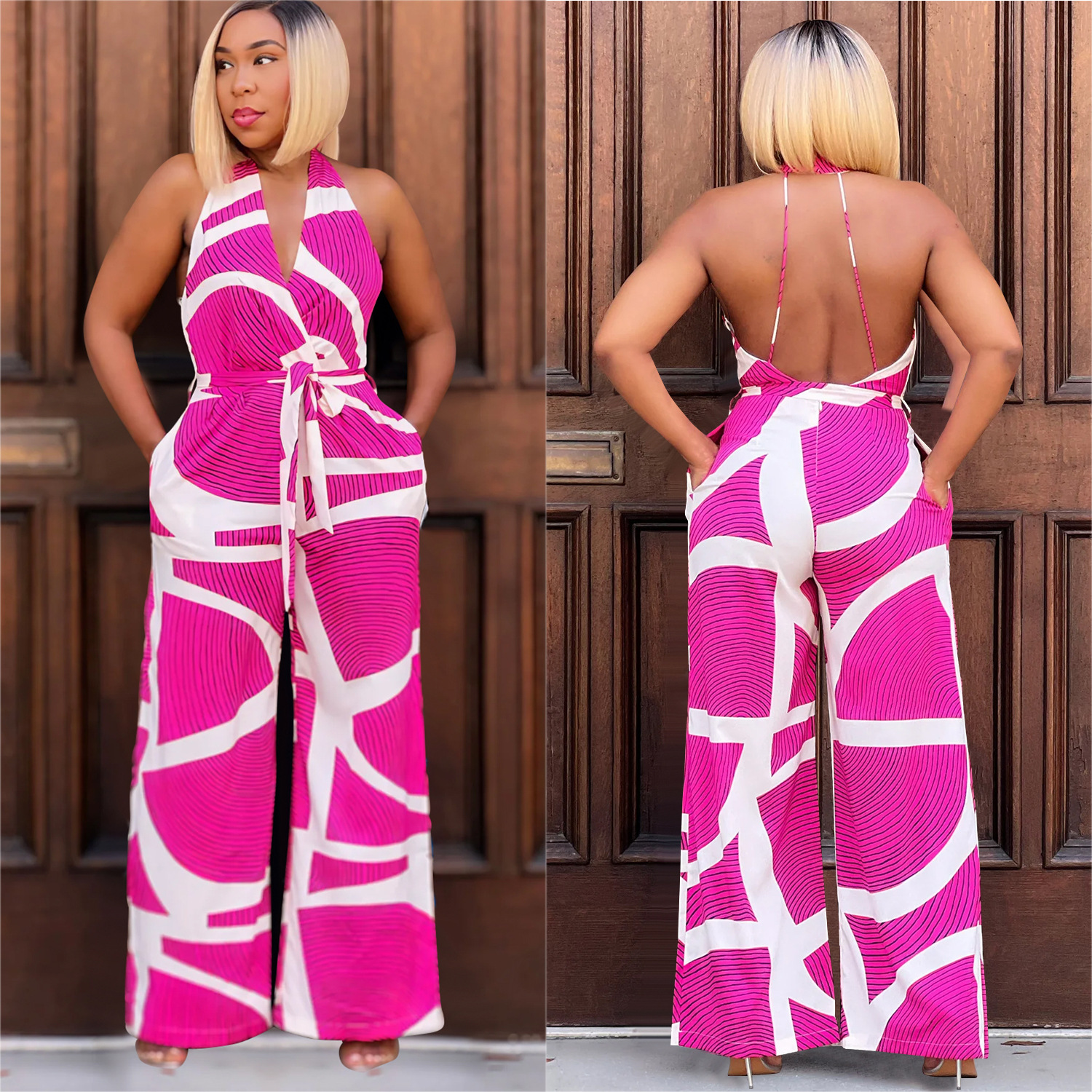 C6985 Aliexpress transfronterizo Amazon estación independiente de moda europea y americana prendas de mujer impresas exquisitas sin mangas V-collar vestido