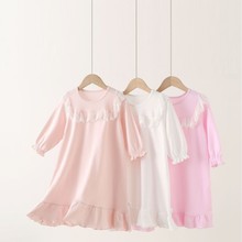 24年秋冬新款加厚波浪长袖女童连衣裙睡裙女加底边花边睡裙荷叶边