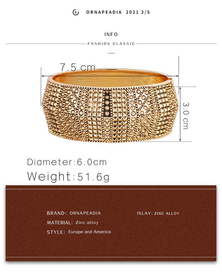 Retro Geometric Wide Brim Open Bracelet display picture 3