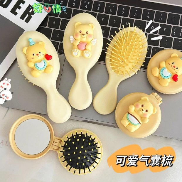 かわいい漫画風クマのエアバッグコーム、柔らかくて可愛い、女の子らしい、携帯用エアクッションコーム（女性用）|undefined