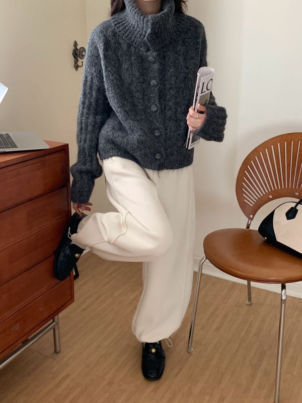 麻花高领毛衣外套女秋冬季新款加厚软糯美拉德慵懒风短款针织开衫|undefined
