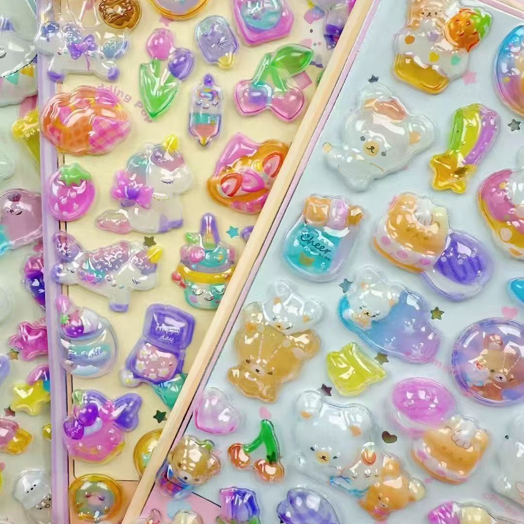Nueva pegatina en relieve tridimensional luminosa 3D, pegatina, taza de agua de dibujos animados, pegatina decorativa de bricolaje, pegatina de recompensa, jardín de infancia, lote de 2 yuanes
