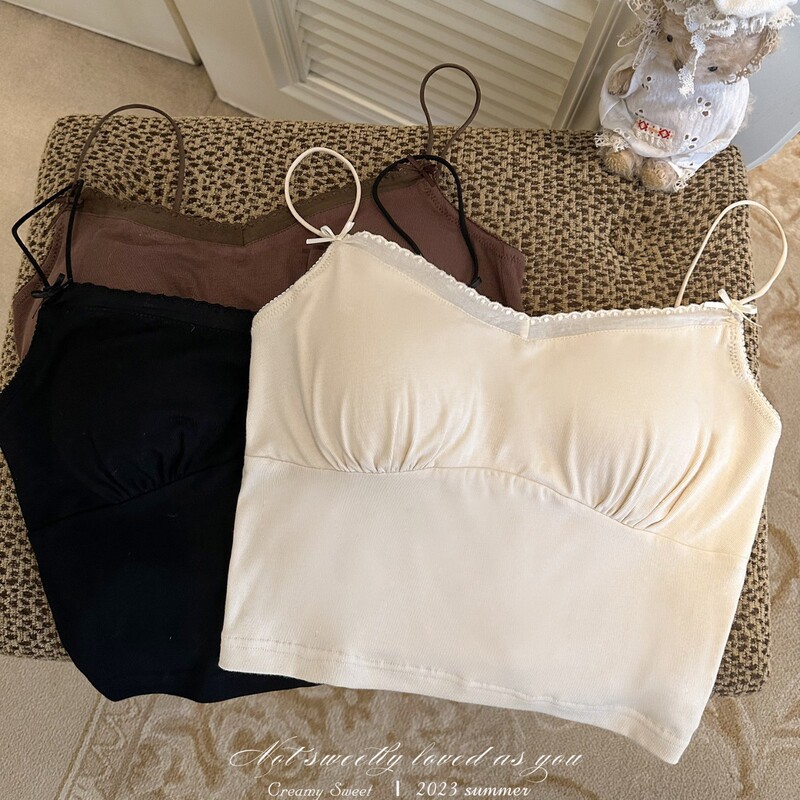 2025 New Cream Texture Slim Fit with Chest Pad White Inner Camisole Vest Women's Thin Base Shirt Top