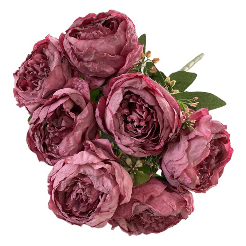 Paño cepillado 7-cabeza ardiente borde peonía ins beiouyang peonía flor falsa interior mesa de comedor floral artificial Bouquet Decoración