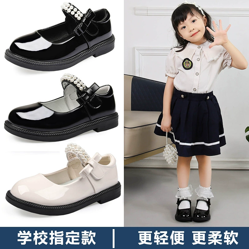 Кожаные туфли для девочек, осень 2023, новые маленькие кожаные туфли принцессы с мягкой подошвой и ремешком в студенческом стиле для девочек среднего и большого размера