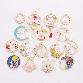 中秋兔子钥匙扣挂件金属卡通可爱包包车载手工挂饰合金饰品配件