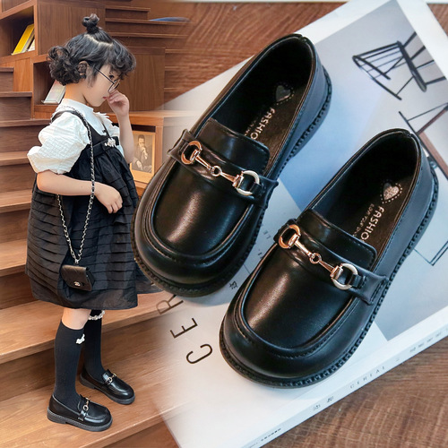 Girls' shoes, children's leather shoes, 2024 spring and autumn new British style shoes, baby fashion casual shoes, metal buckle shoes