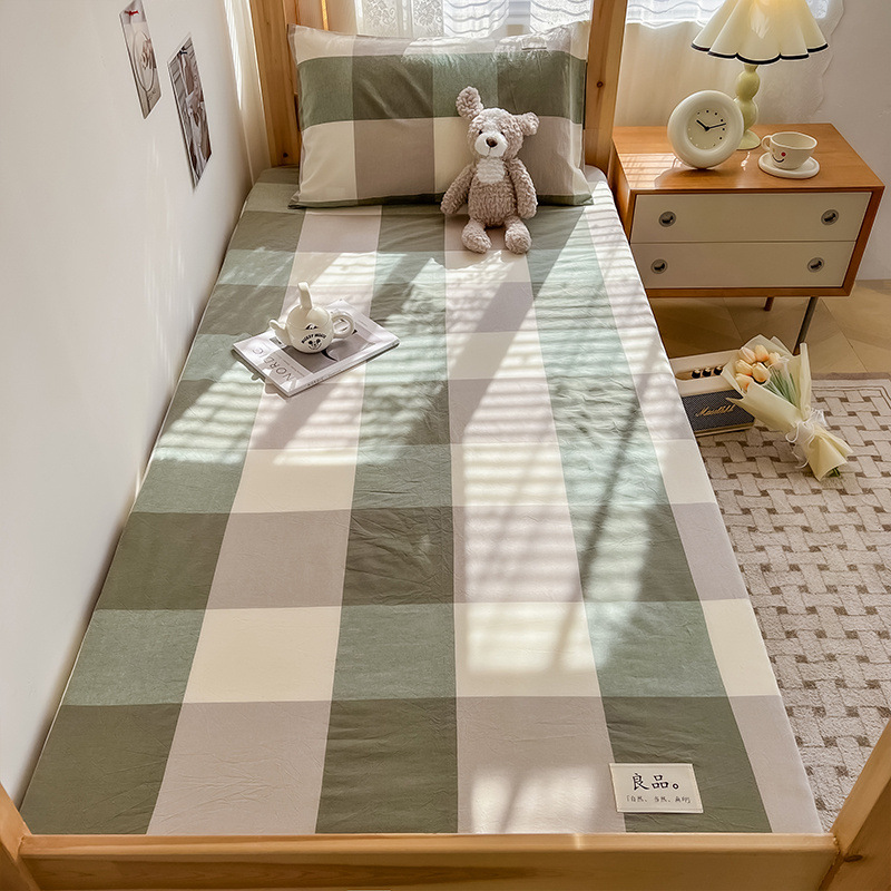 Juego de Sábanas de Algodón para Dormitorio Estudiantil, Protector de Colchón de Algodón Puro Nuevo 2024, Juego de Tres Piezas, Cubrecama