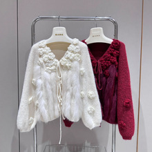 秋冬新款狐狸毛皮草拼接羊毛针织开衫毛衣外套女小香风温柔别致女