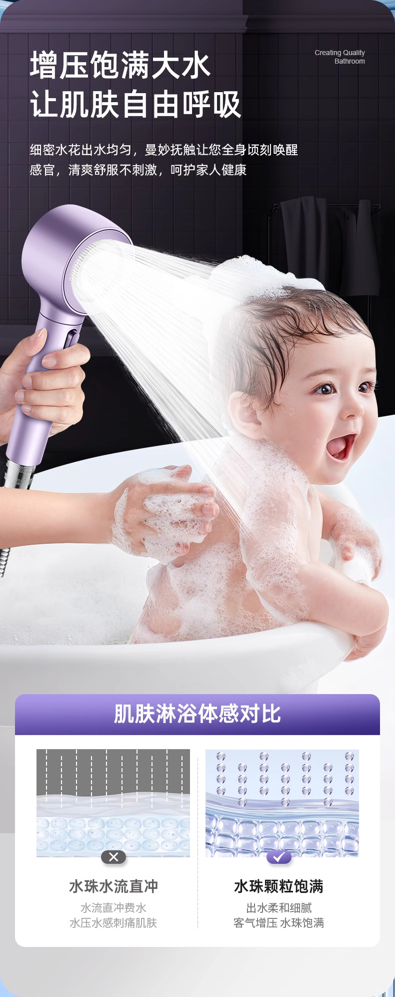 Super strong backwash pressurized shower head, household bathroom showerhead, one-button water-stop shower head undefined