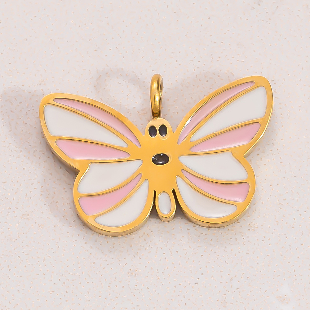 Real Gold Plated Plating Material DIY Jewelry Accessories Classification 1 Piece 304 Stainless Steel PVD Coated Real Gold Plated Heart Shape Butterfly Pendant DIY Jewelry Accessories