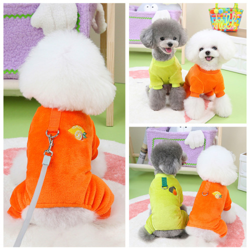 Pet Dog Clothes  Autumn New Pet Homecoming Clothes Plush Small and Medium Size Dog Pomelo Fruit Four-Legged Fur Clothing