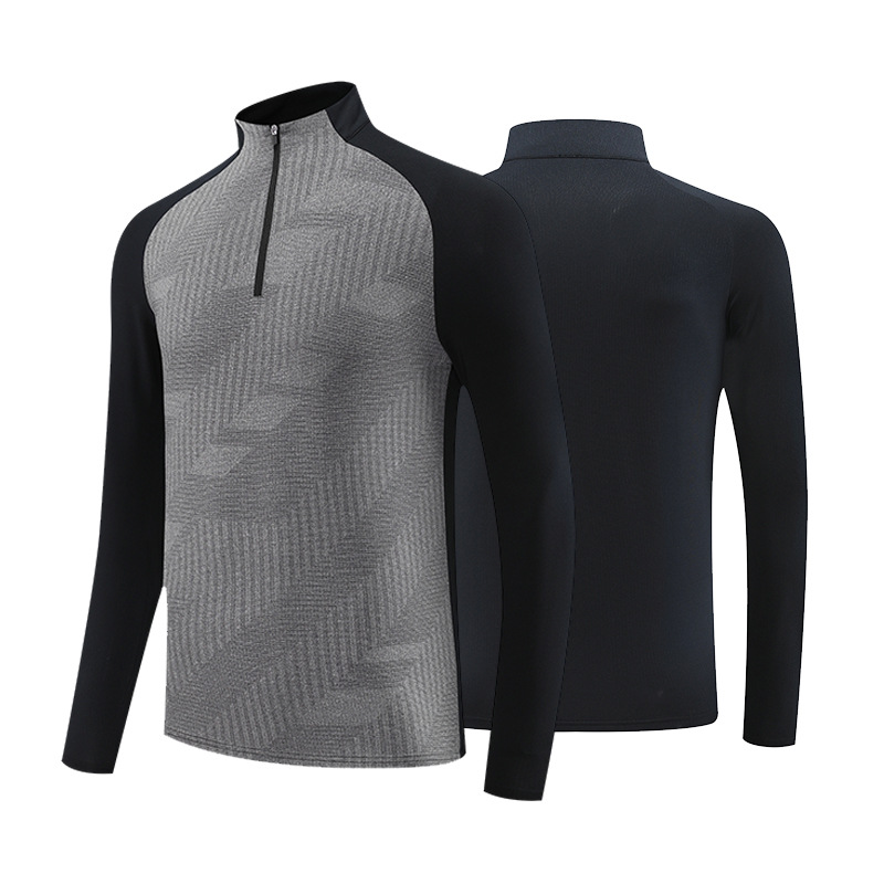 Otoño e Invierno de los nuevos hombres de los deportes al aire libre del collar del soporte media cremallera superior fitness running Slim transpirable de manga larga ropa de secado rápido