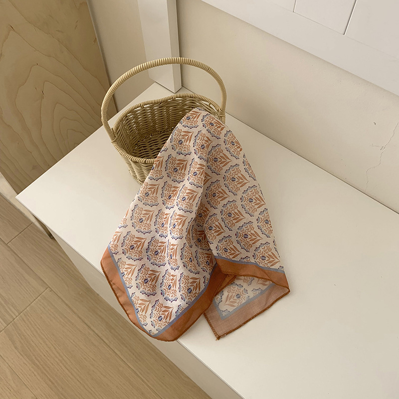 Bufanda de seda, bufanda cuadrada pequeña, bufanda de seda, arte coreano, pañuelo de todo fósforo, niña de verano, bufanda pequeña decorativa