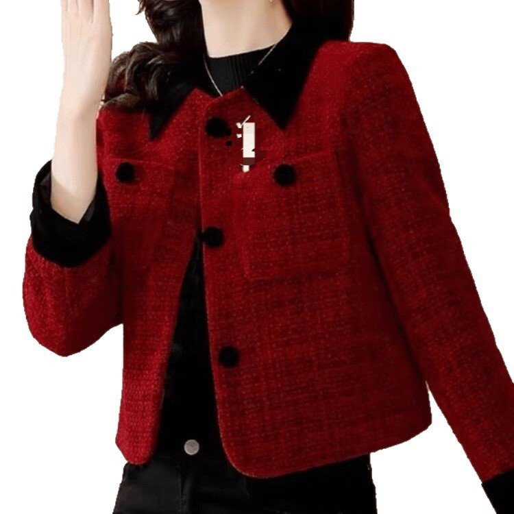 一件代发2025秋季款时尚拼色翻领小香风韩版洋气减龄女装外套上衣|undefined