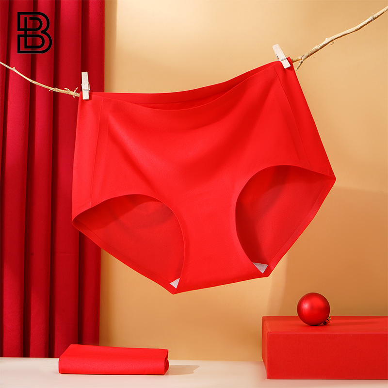 7A Bacteriostatic Big Red Bridal Wedding Underwear Women's Mulberry Silk Fabric High Elastic Boxers Non-marking Underwear