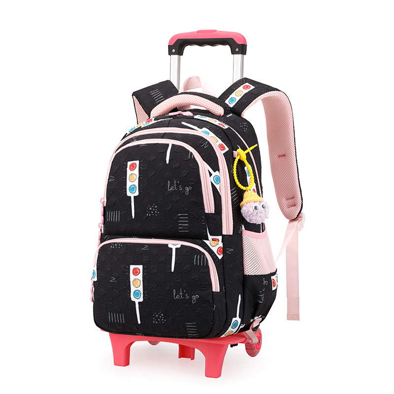 Mochila escolar con ruedas de gran capacidad con dibujos animados de pez natural para niñas de primer grado de primaria, niños de dos y tres años
