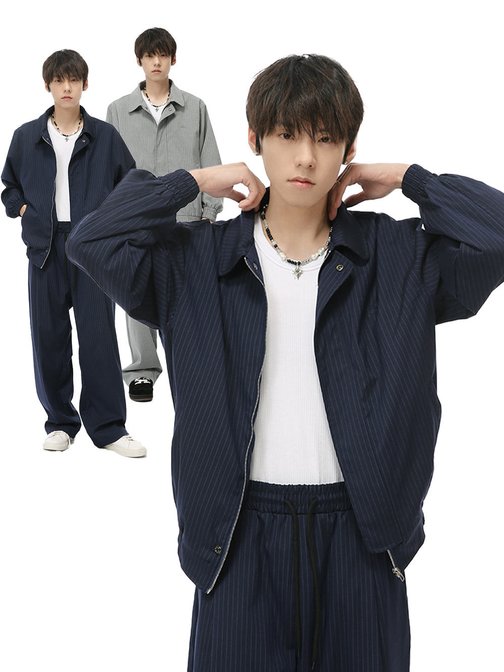 MTLCLOTHES Hombres| 2024 otoño nuevos productos de estilo coreano chaqueta cardigan rayas pantalones largos traje casual