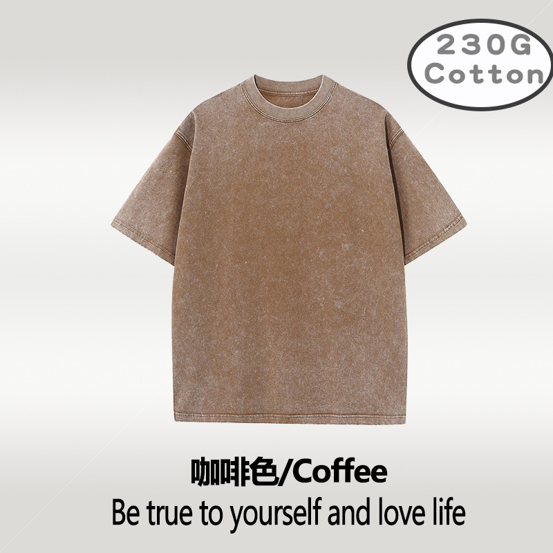 Camiseta retro de manga corta lavada holgada de algodón puro Camiseta transfronteriza de talla grande 230g versión estadounidense de talla europea de los hombres con hombros caídos