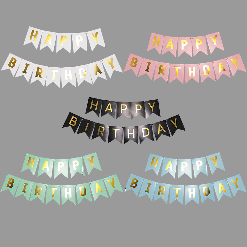 Paper Hot Stamping Birthday Letters Gold Fishtail Flag Kidsren's Birthday Party Party Carriage Layout Flag Paper Hot Stamping Birthday Letters Gold Fishtail Flag Kidsren's Birthday Party Party Carriage Layout Flag