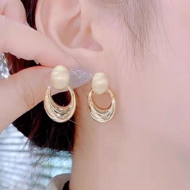 春夏精致简约新款耳饰小众气质高级感耳环韩国几何肌理感椭圆耳钉|undefined
