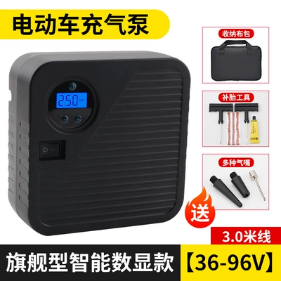 Hava nasosu | Portable Car Tire Home - flagship-smart-digital-display-model-36-96v-30m-wires-various-air-nozzles-tire-repair-tools-storage-cloth-bag