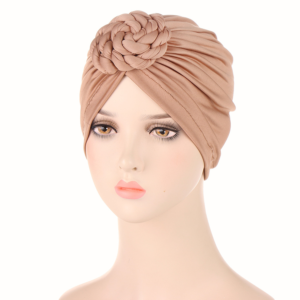 Cappello turbante a torsione di lumaca Cappello piccolo Baotou in tinta unita Cappello turbante con fondo alla moda_voghion.com