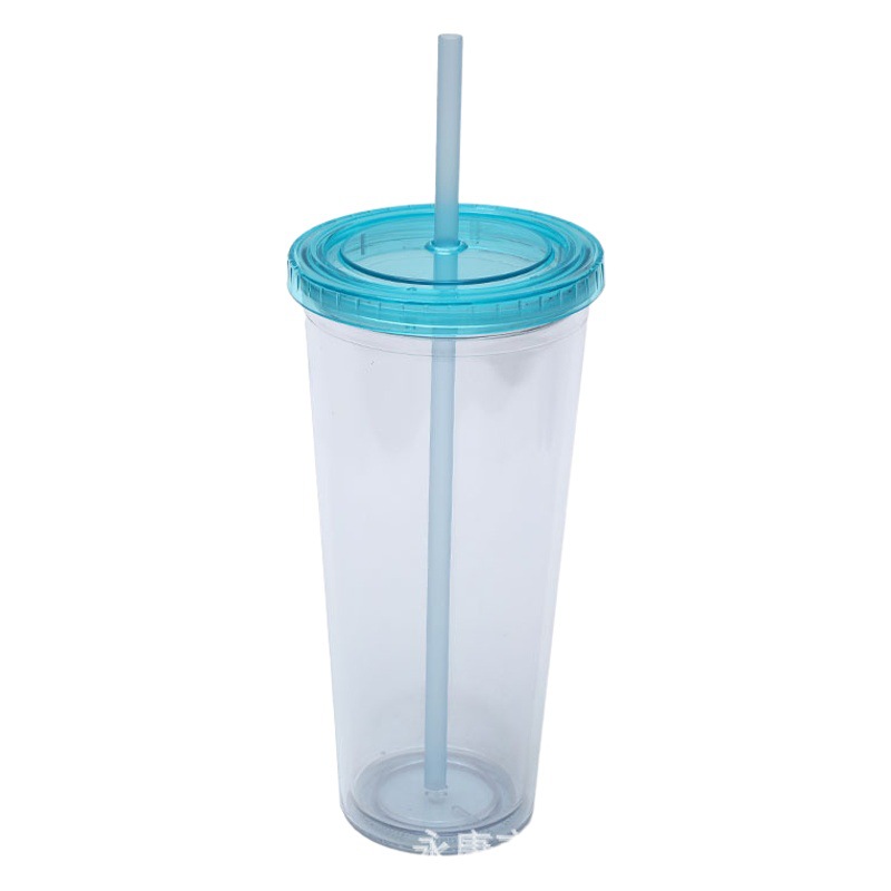 En stock suministro directo transfronterizo 24oz taza de plástico de doble capa de gran capacidad con tapa se puede personalizar LOGO taza portátil COMO taza de paja