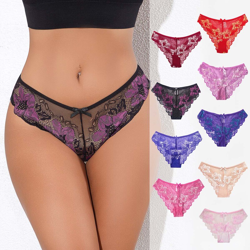 Cross-Border Style Lace Panties Hollow Mesh Low Waist Women's Briefs Young Women Wholesale Lace Edge