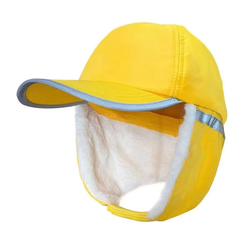 学生冬季加绒小黄帽防寒保暖棉帽交通安全上学反光护耳护脖帽子