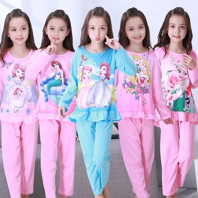 Pijamas infantiles de manga larga primavera y otoño verano niñas niños grandes ropa de aire acondicionado delgada princesa bebé set de ropa de hogar