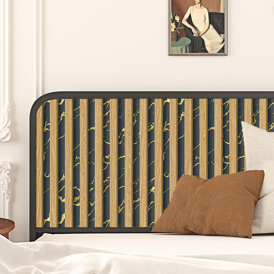 Papel pintado autoadhesivo de madera y mármol negro y amarillo_voghion.com